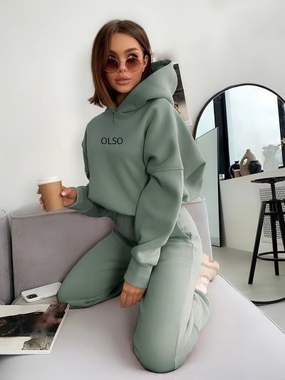 Ollie™ | Women's Casual Hooded Jacket and Joggers Tracksuit with Elastic Waist